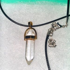 COPY - Boho Natural Quartz Crystal Black Cord Necklace 16-18”
